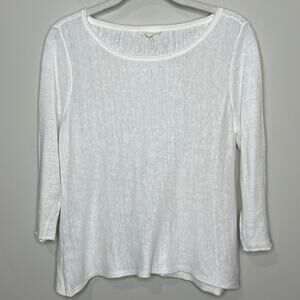 Eileen Fisher Petite Organic Linen Bateau Neck Lightweight Knit Top Size PM EUC